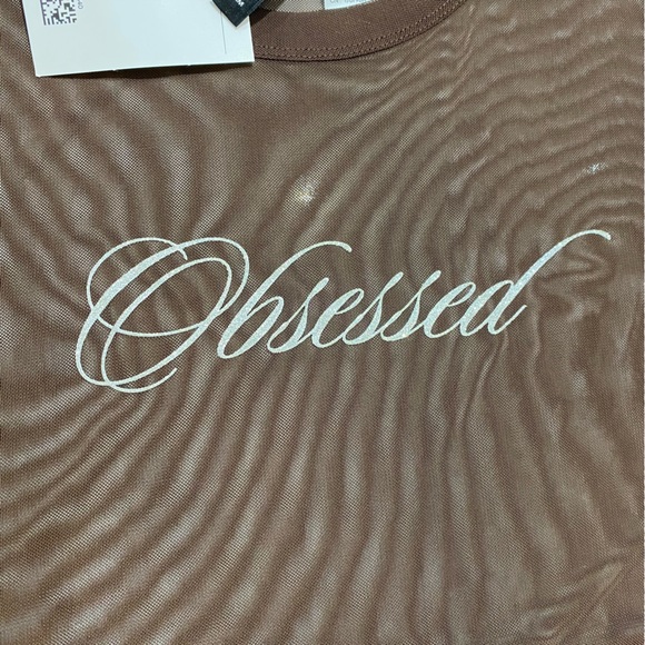 Short Dark Brown T-Shirt by H&M, Mesh, Motif, Women’s (US M) - Picture 5 of 9